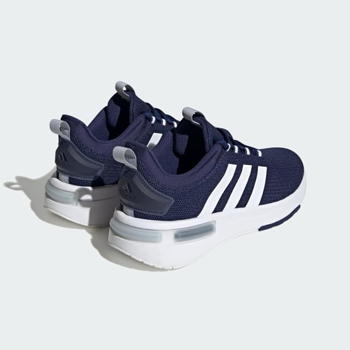 Close-up of Adidas Cloudfoam sneaker mesh upper and 3-stripes design