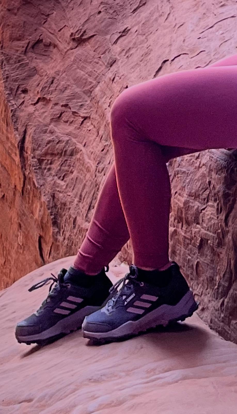 Adidas Women's Terrex AX4 hiking sneaker in warm clay colorway showing mesh upper and Continental rubber outsole