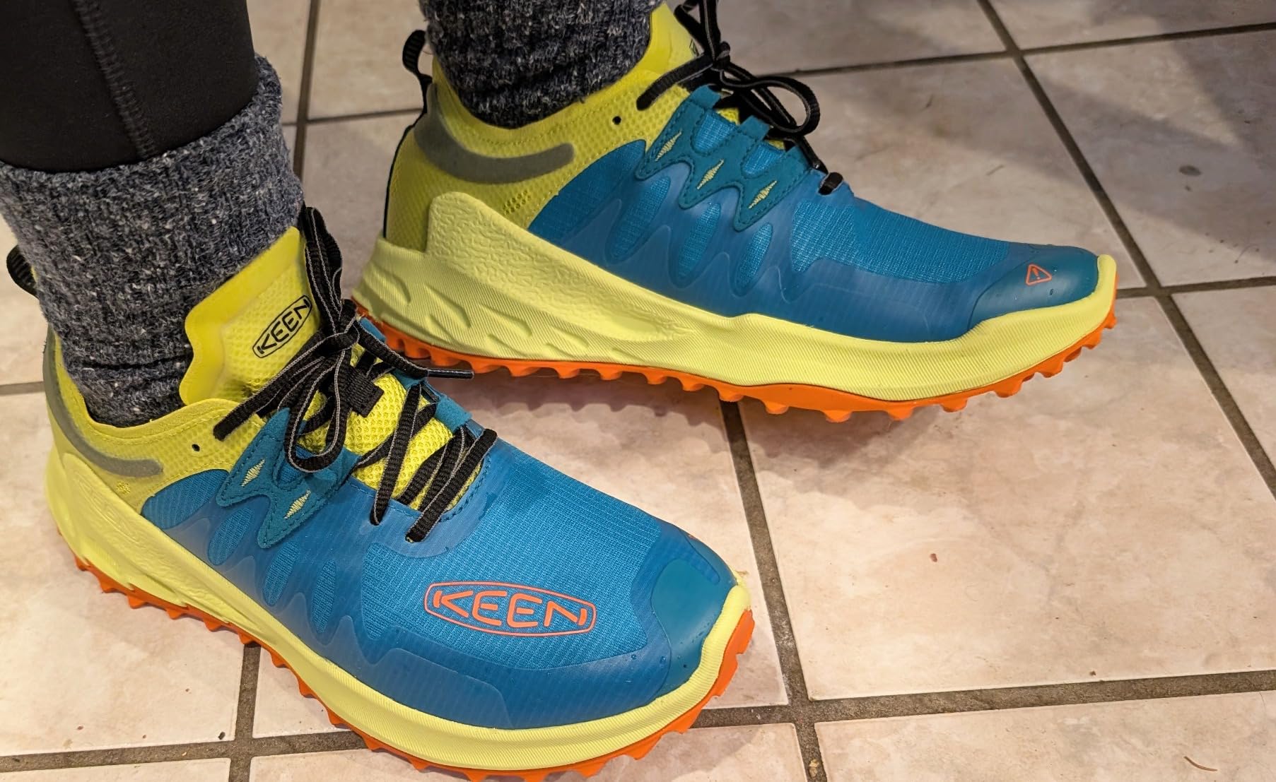 KEEN Zionic shoes on rocky mountain trail showing traction performance