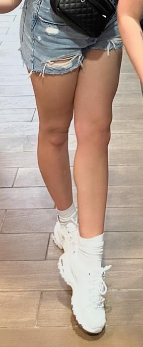 Skechers D'Lites customer photo showing real-world wear and styling