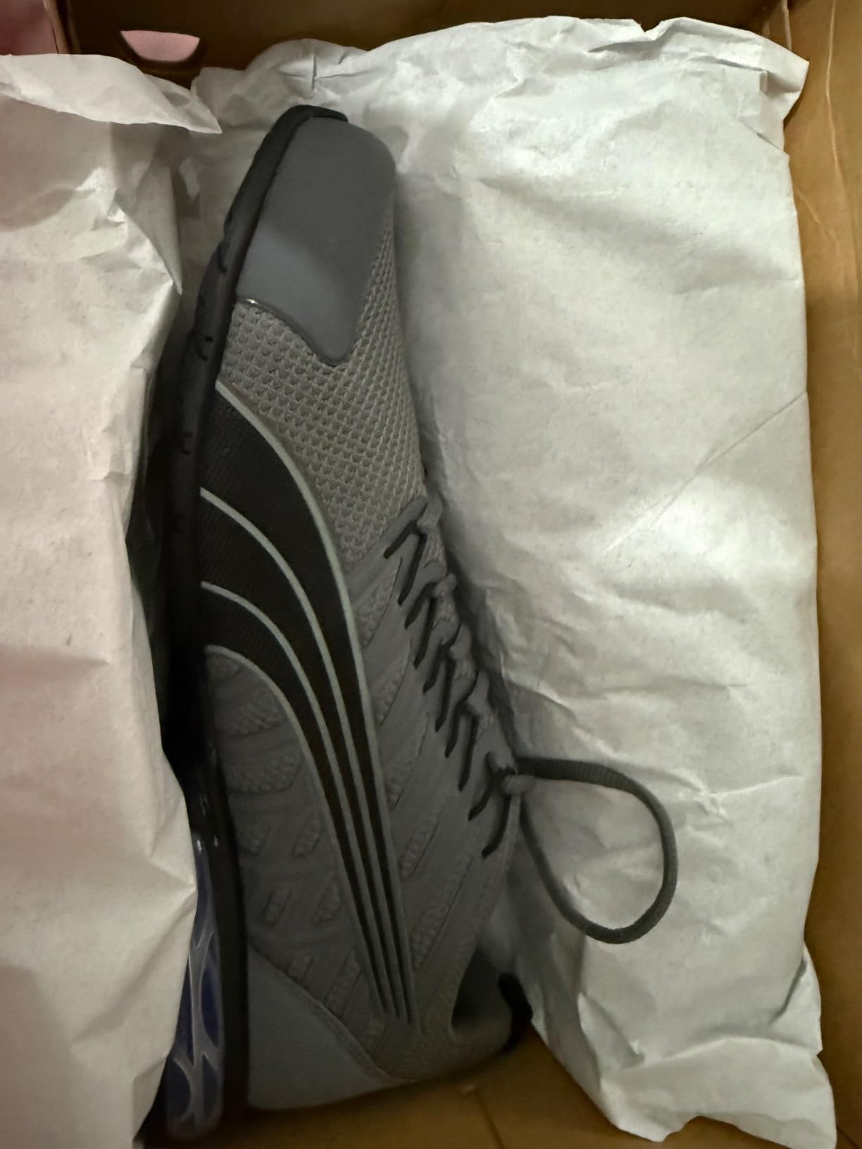 PUMA Voltaic Evo cross trainer side view showing cage overlay design and TPU toe cap construction