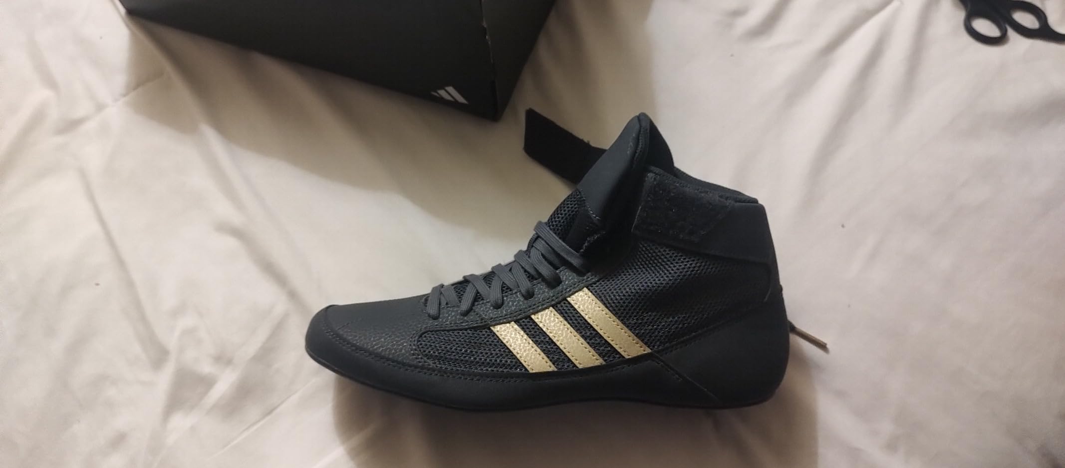 Adidas Youth HVC Wrestling Shoes in action during wrestling practice showing grip and ankle support