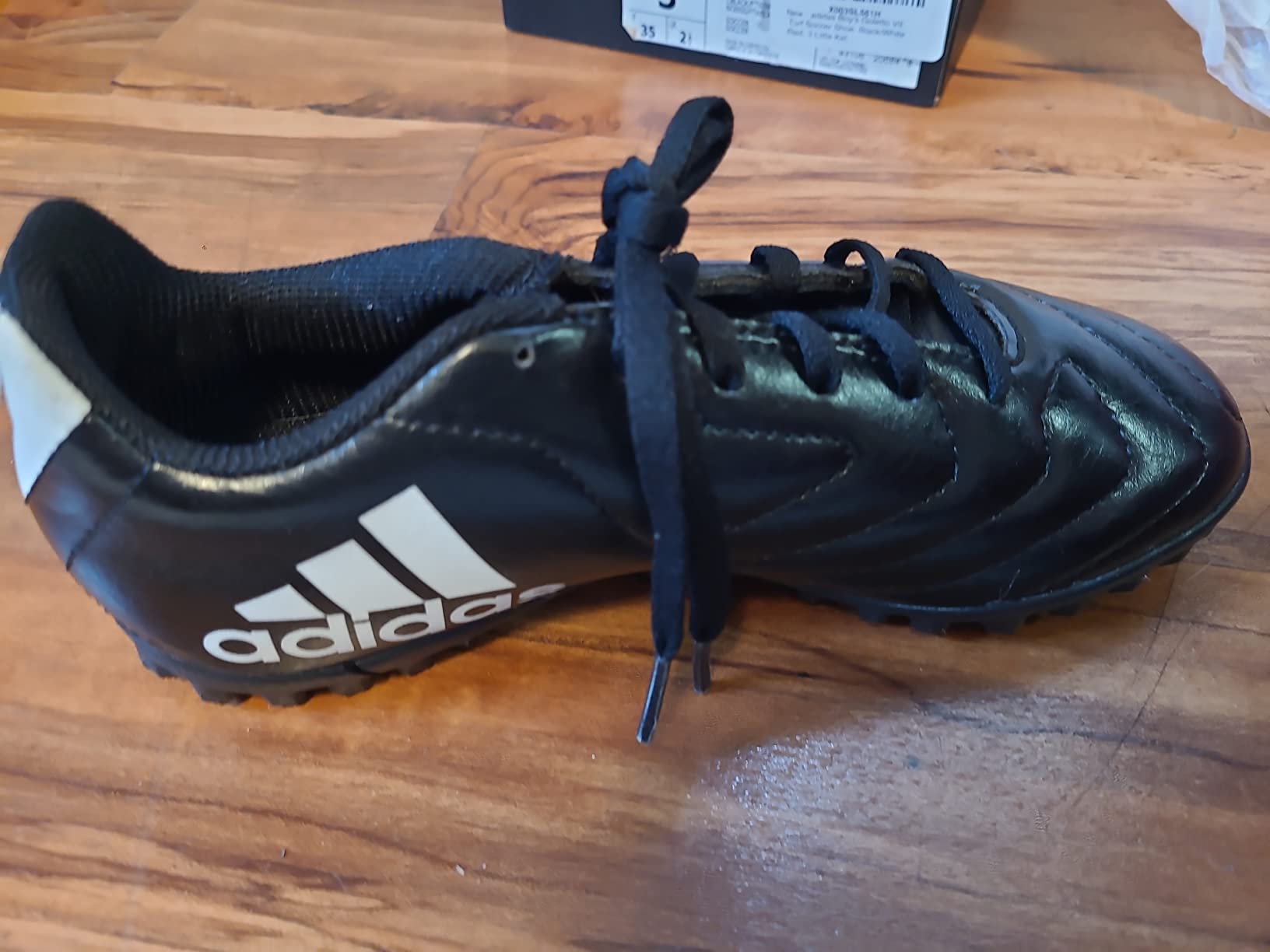 Adidas Kids Goletto soccer shoes with size labeling visible on box showing size 3 marking