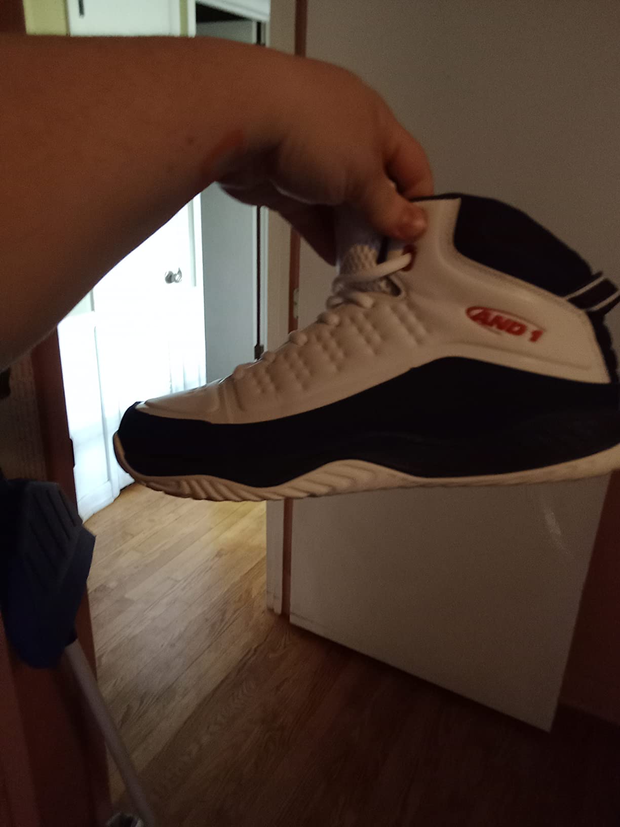 AND1 Pulse 2.0 Men's Basketball Shoes white navy blue red colorway showing mid-top design