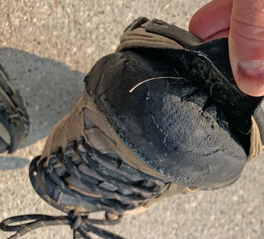 Sole separation issue on Skechers hiking shoe showing durability concern at heel area
