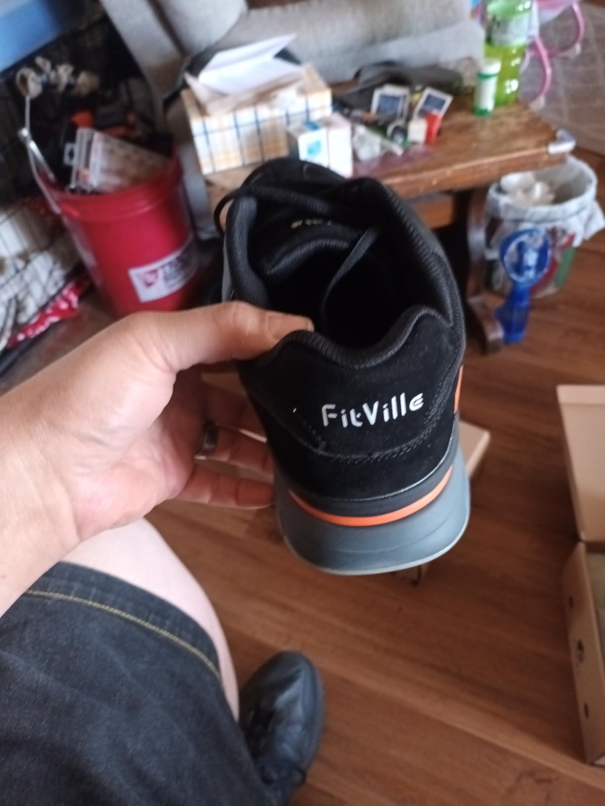Close-up of FitVille Rebound Core showing suede and mesh upper materials with detailed stitching