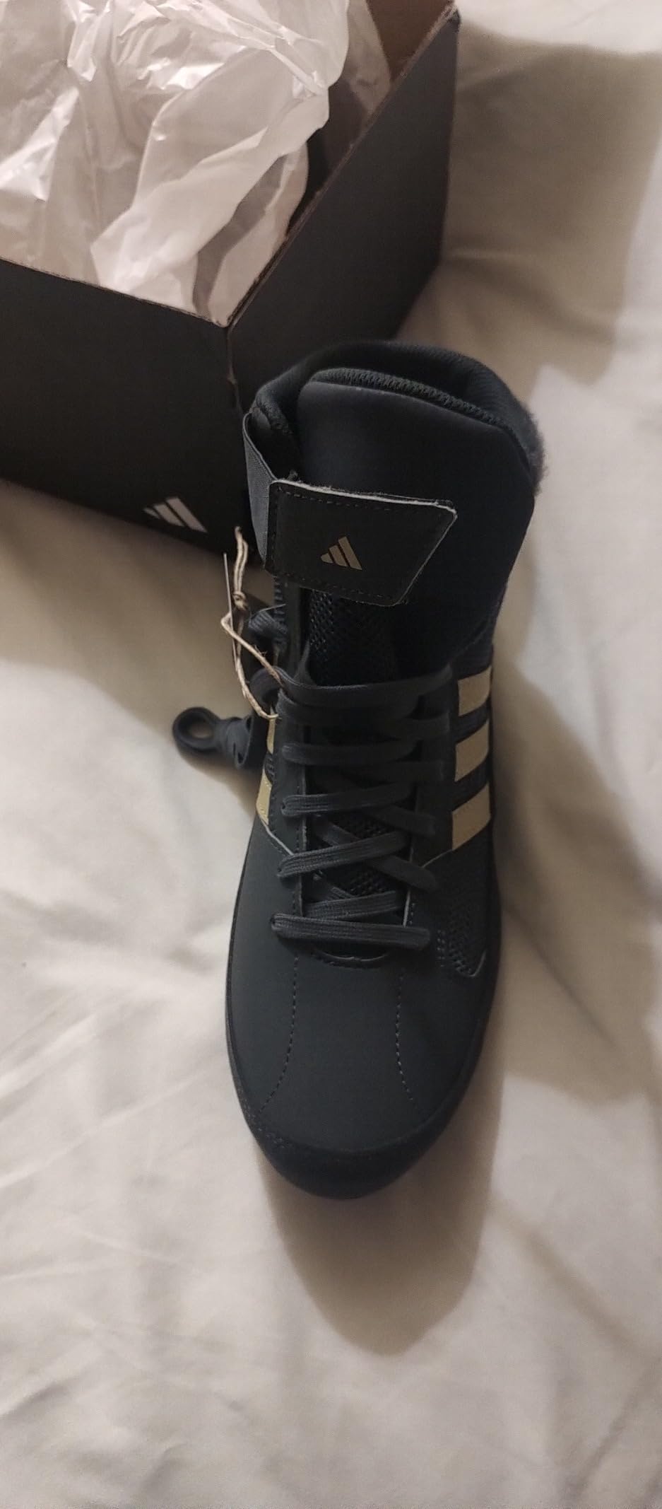 Adidas HVC Wrestling Shoes showing wear patterns after competition use