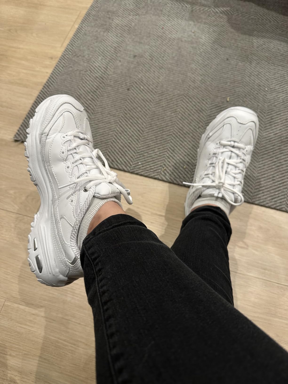 Skechers D'Lites detail showing wide toe box and supportive construction