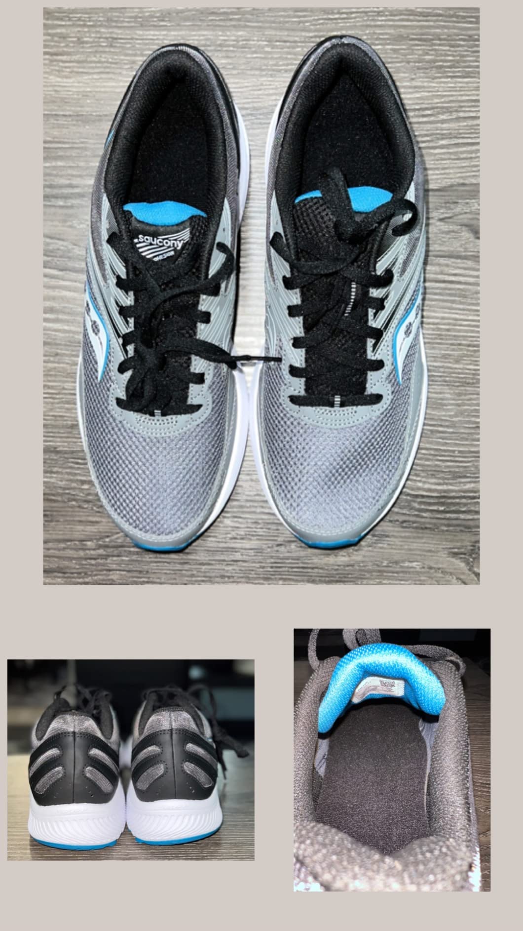 Close-up of Saucony Cohesion 15 lacing system and heel counter design