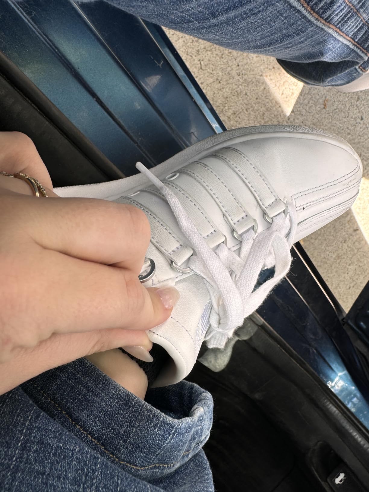 K-Swiss Women's Classic VN Leather Sneaker white colorway showing classic tennis shoe design with D-ring lacing