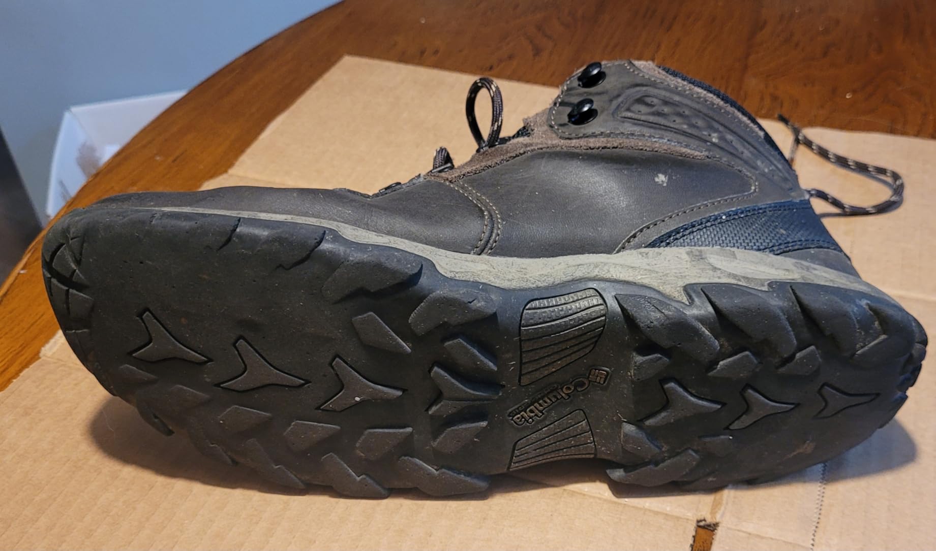 Columbia Men's Newton Ridge Plus II waterproof hiking boots showing brown leather upper and black accents