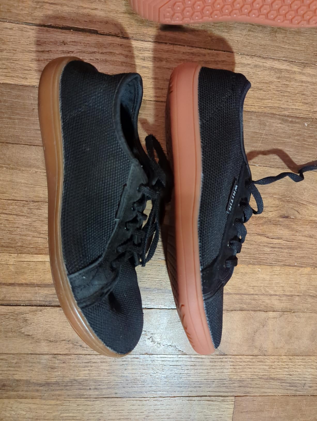 WHITIN barefoot shoes comparison showing new vs well-worn pair demonstrating durability over time