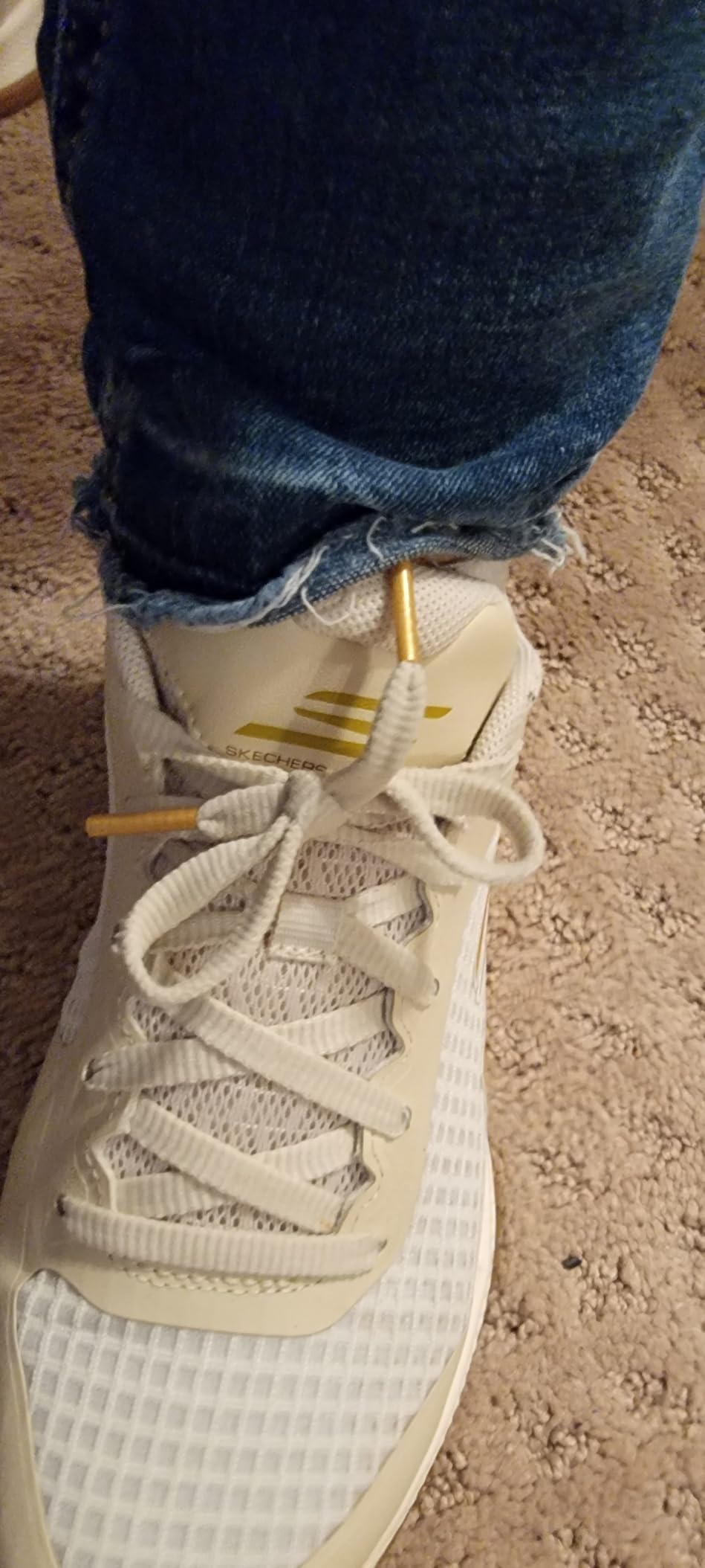 Side view of Skechers Viper Court Pro showing mesh upper and Goodyear rubber outsole design
