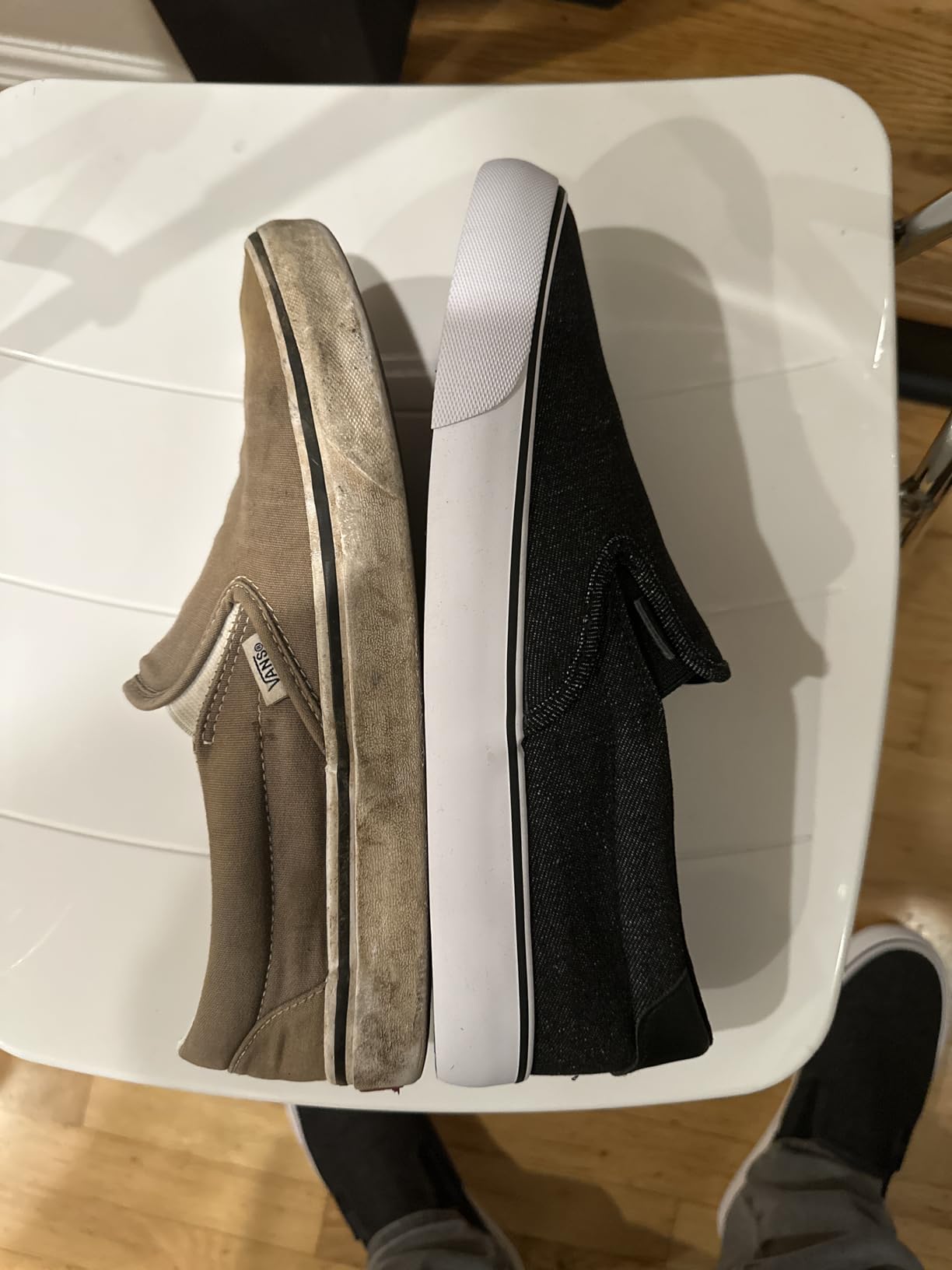 Lugz Clipper compared to Vans showing size and profile differences side by side