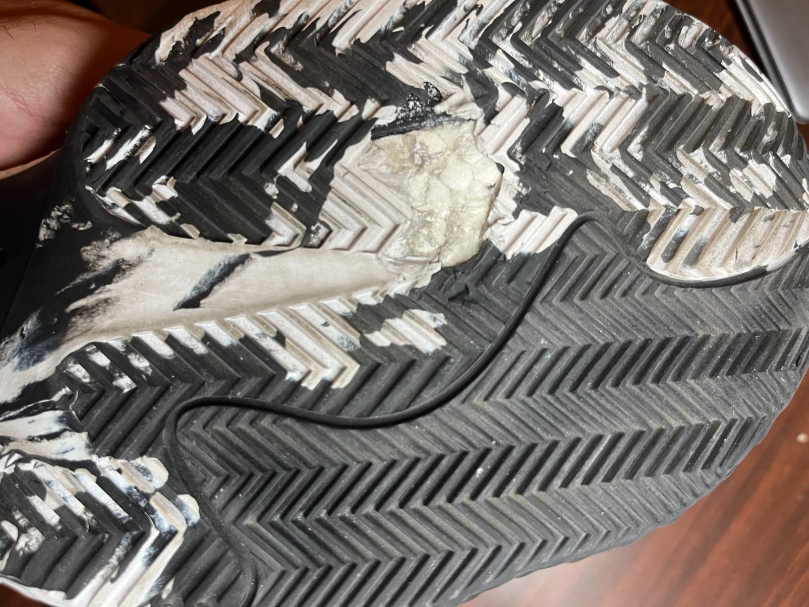 Adidas Harden Vol 6 basketball shoe showing wear patterns after months of use