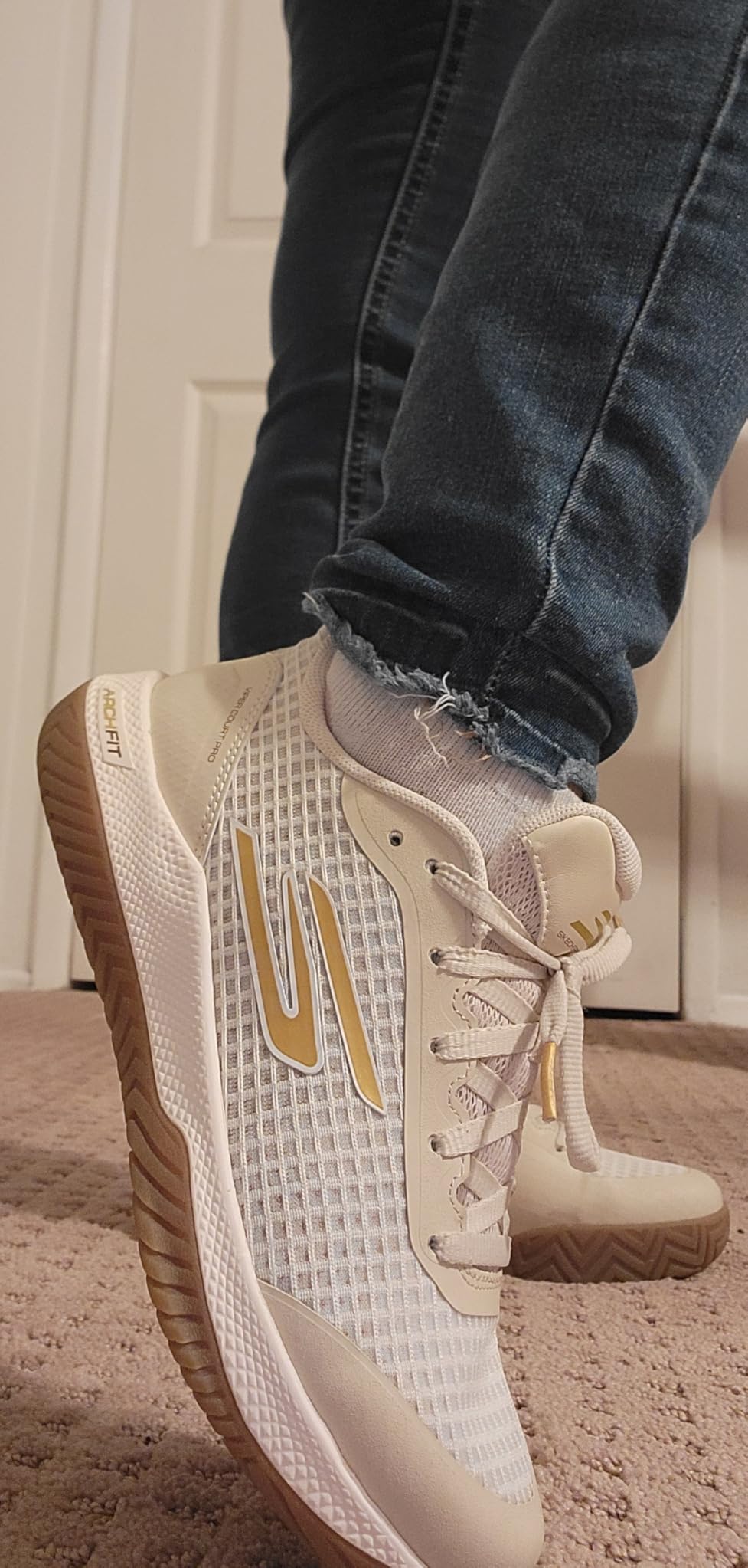 Bottom view of Skechers Viper Court Pro showing Goodyear rubber tread pattern for court traction