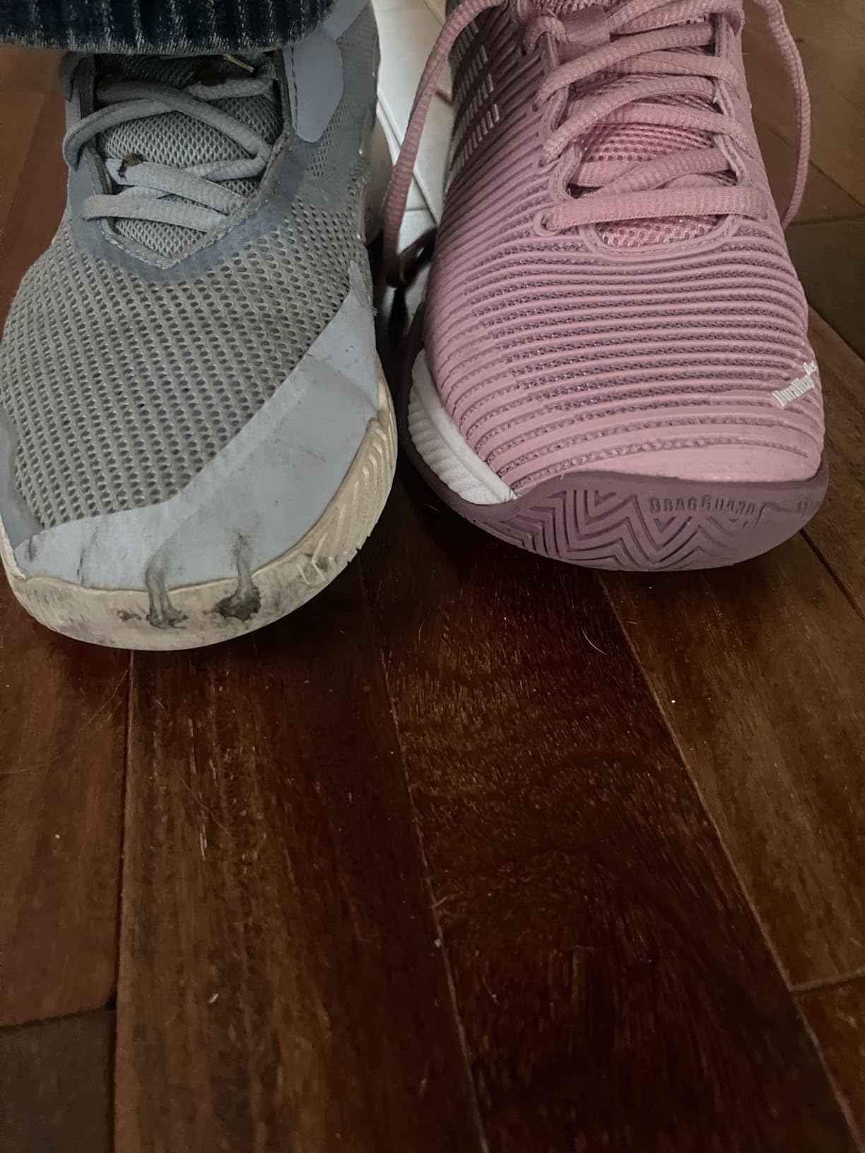 K-Swiss tennis shoe wear pattern after months of use showing durability concerns in high-wear areas