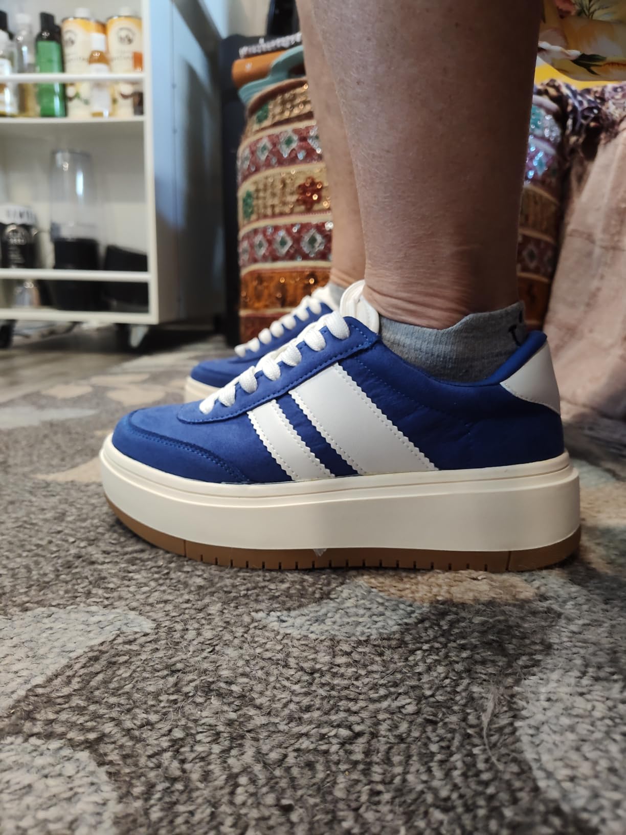 Madden Girl Women's Navida platform sneaker cobalt blue colorway showing lace-up design