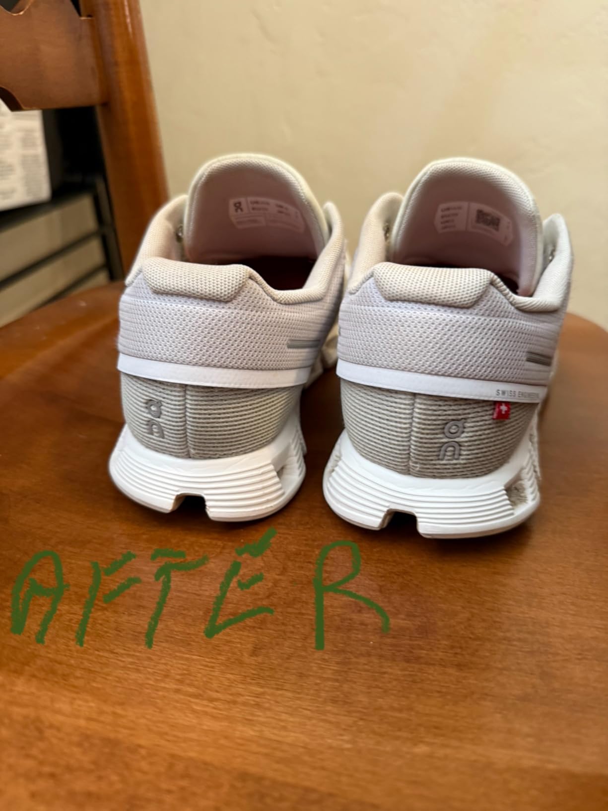 Side-by-side comparison of leather and canvas shoes before and after cleaning treatment