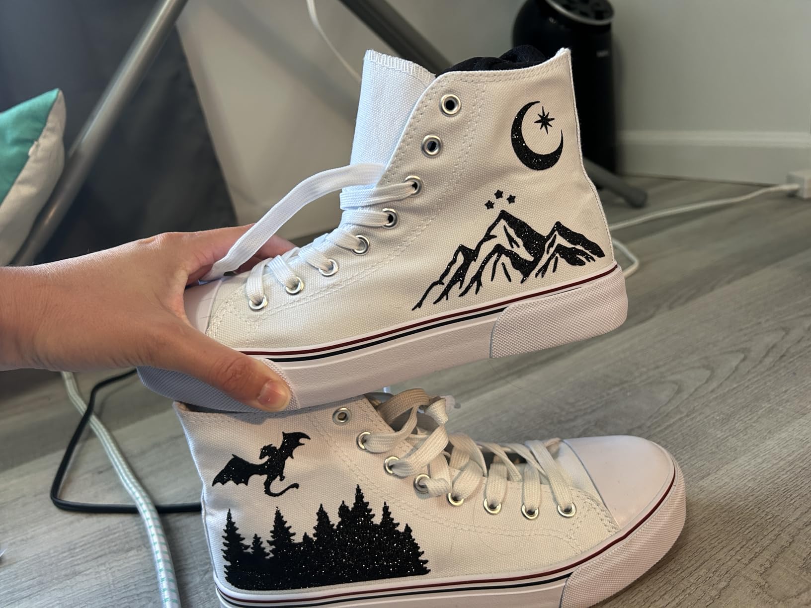 hash bubbie sneakers being customized and worn for crafting activities