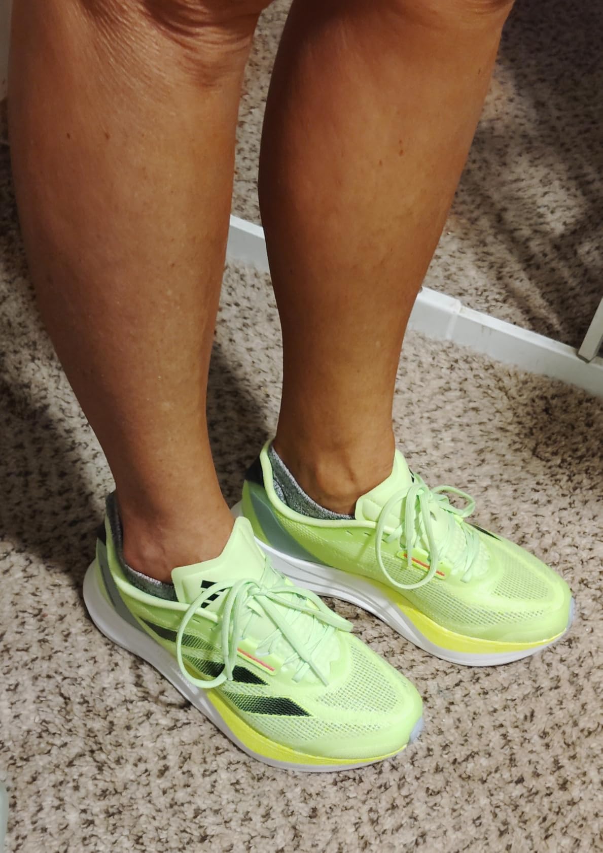Adidas Runfalcon 3 women's running shoes bright neon yellow colorway with black and pink accents