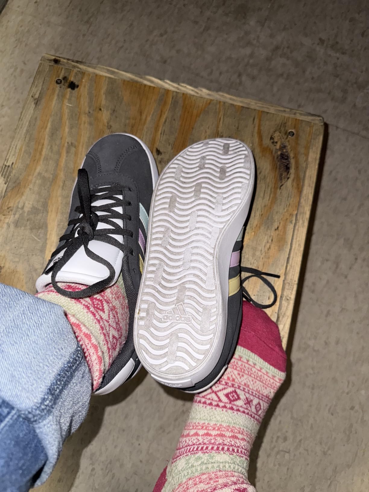 Close-up of Adidas VL Court 3.0 suede upper showing quality construction and three stripes design