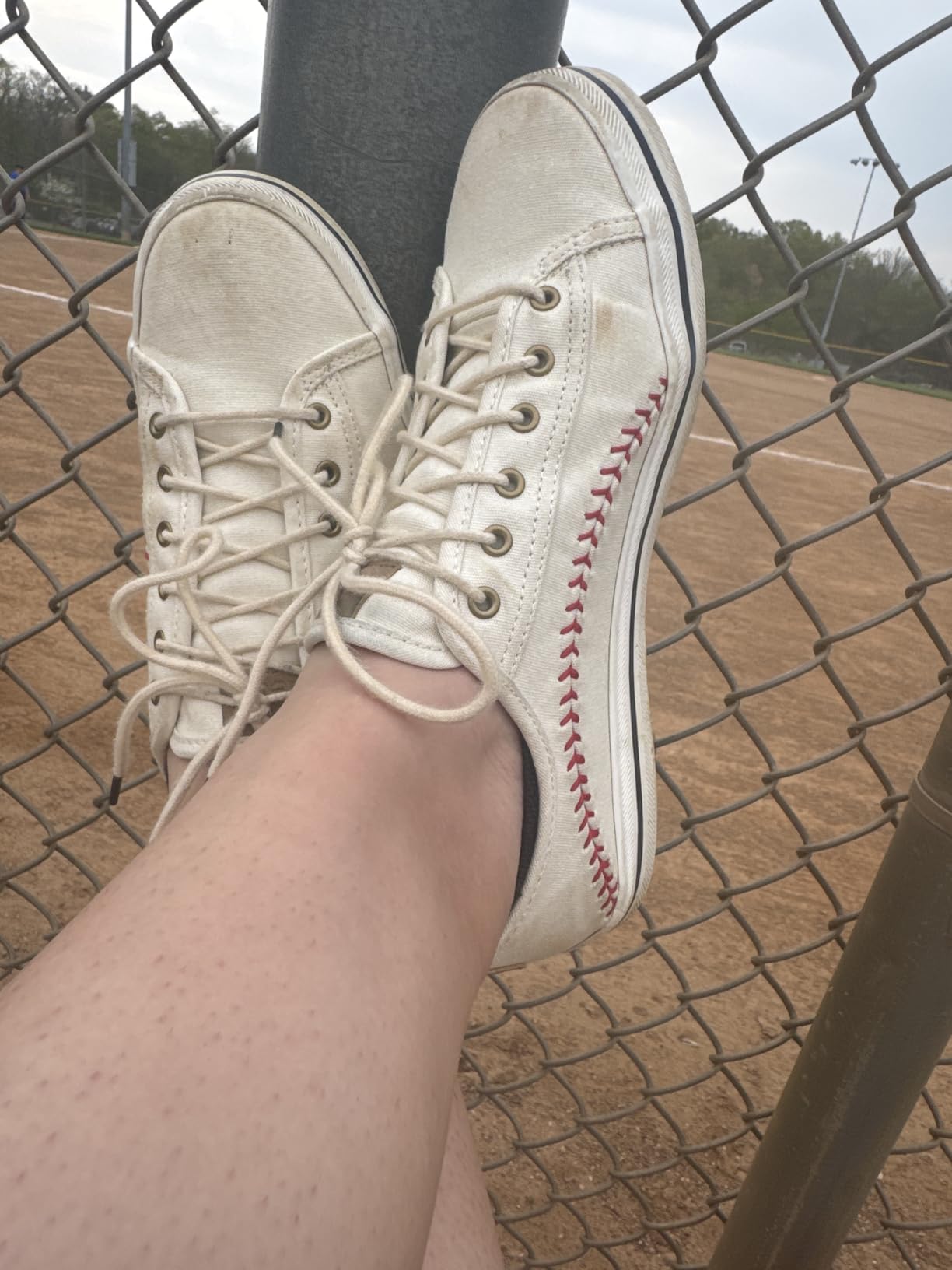 Keds Women's Kickstart Pennant baseball sneakers cream colorway with baseball stitch detailing