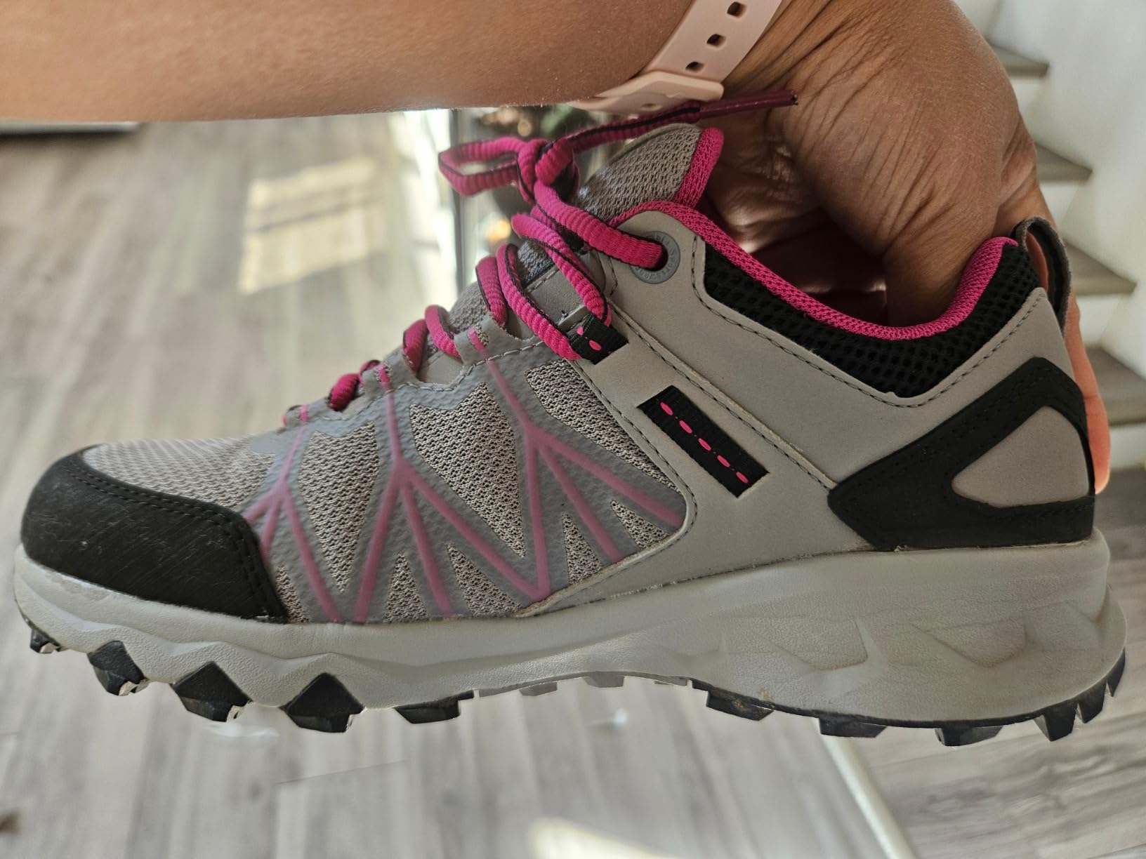 Columbia Peakfreak II Outdry outsole showing Adapt Trax traction pattern for wet and dry conditions