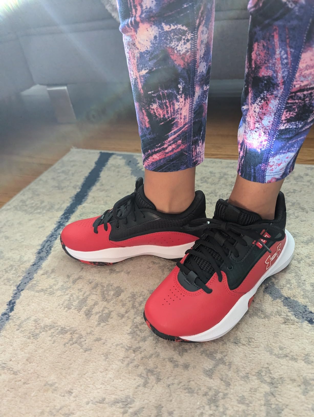Under Armour Grade School Lockdown 7 basketball shoes in red black white colorway showing high-top design