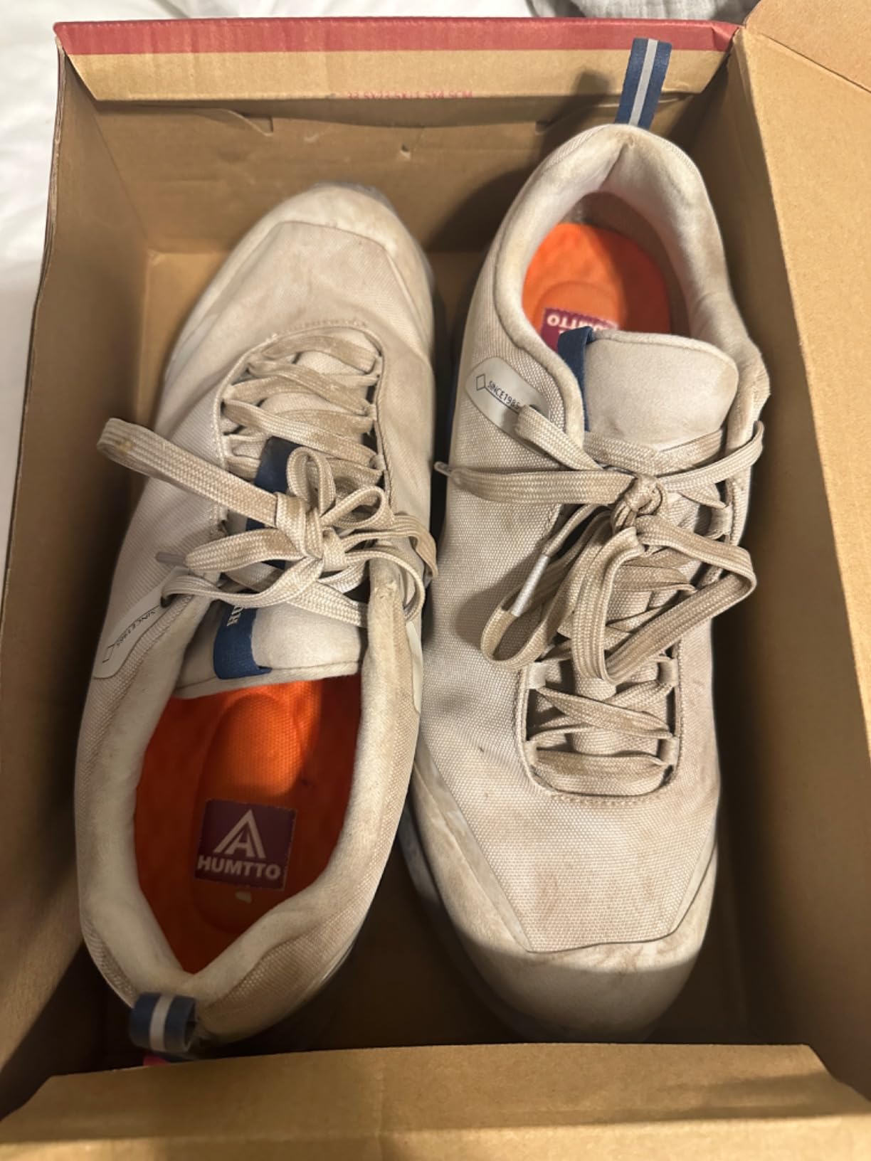 Well-used HUMTTO hiking shoes after week of testing showing durability and wear patterns
