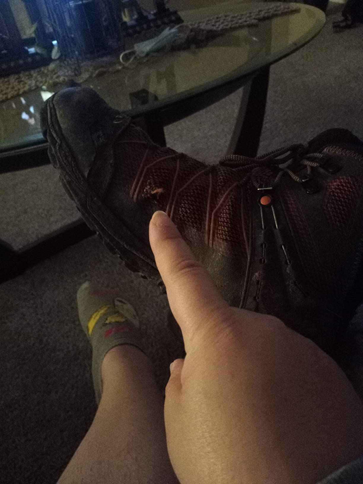 Salewa hiking boot showing torn material after short-term use highlighting durability concerns