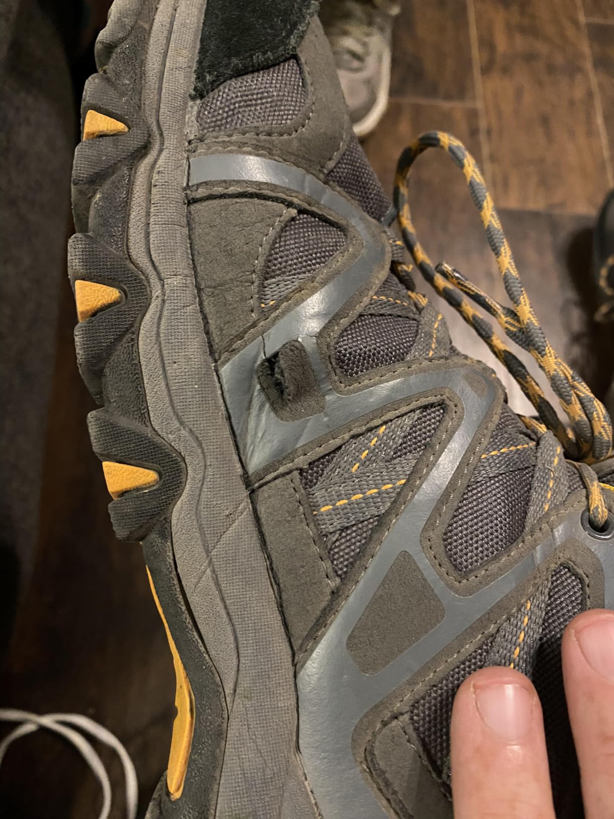TFO hiking shoes showing early wear patterns and durability issues after moderate trail use