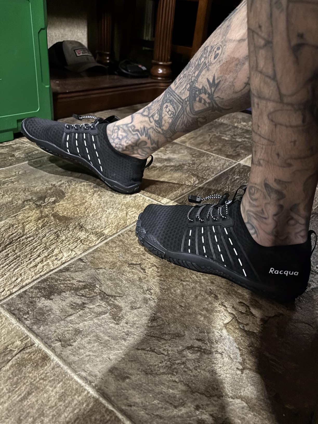 Racqua water shoes detailed view showing elastic closure system and drainage design