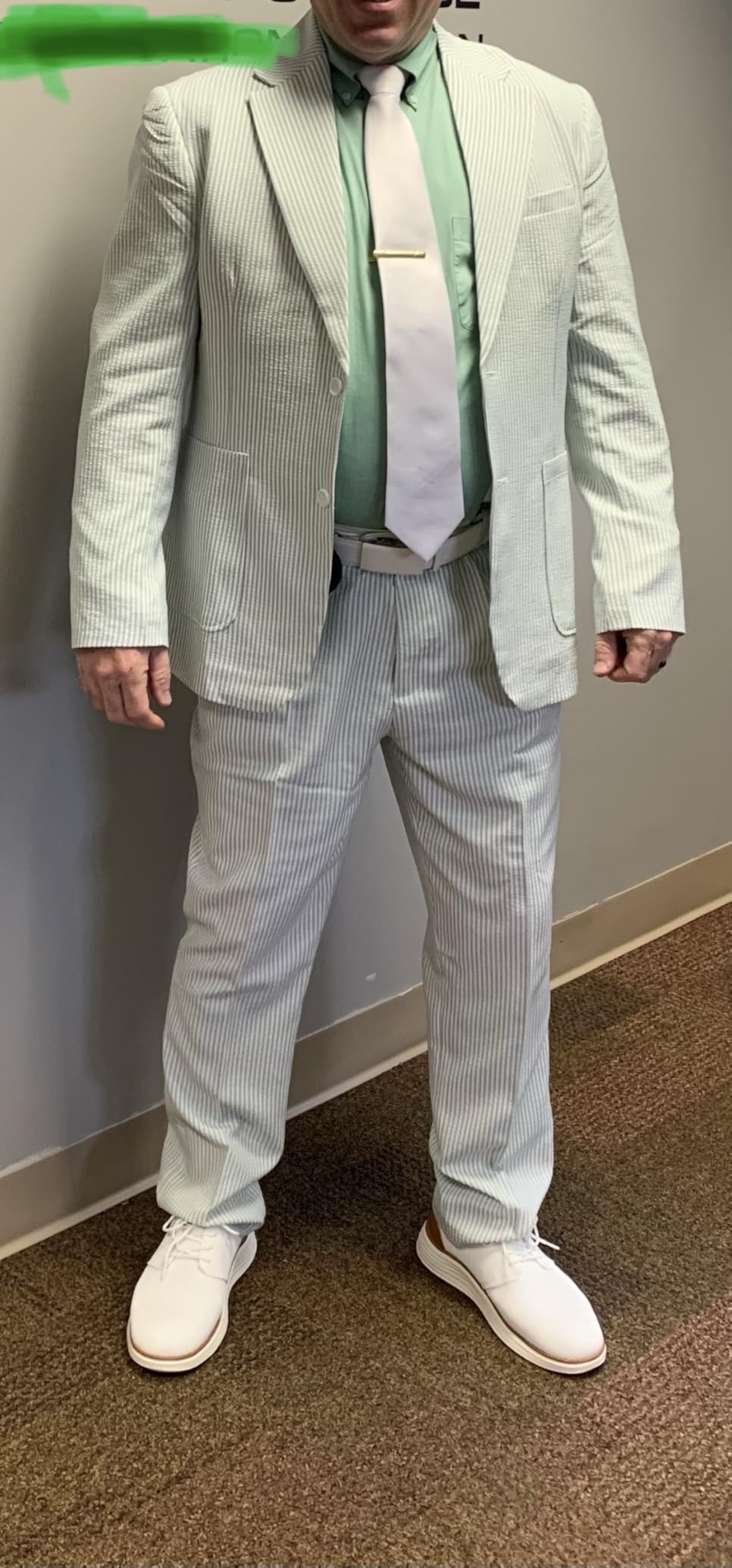 VILOCY dress sneakers styled with formal seersucker suit showing versatility