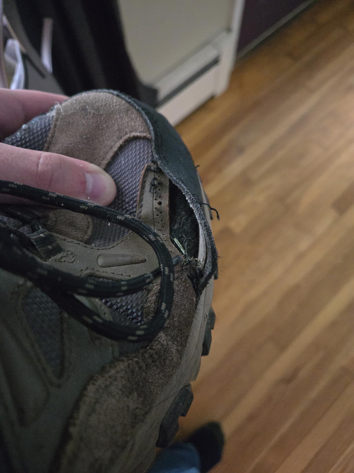 Skechers hiking shoe showing toe area durability concerns and wear patterns after regular use