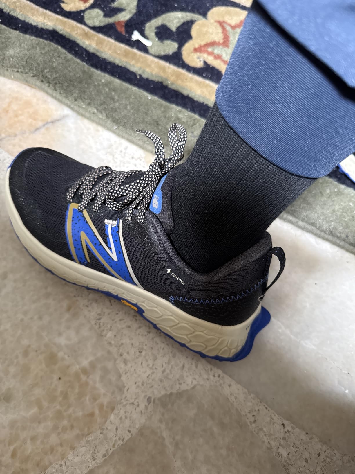 Close-up of New Balance Hierro V7 synthetic upper material and lacing system