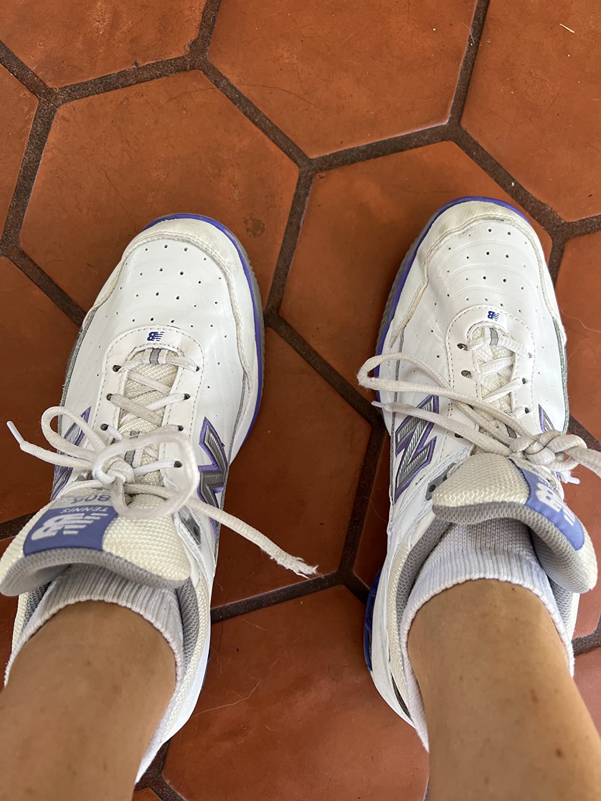 Close-up of New Balance 806 lacing system and upper construction details