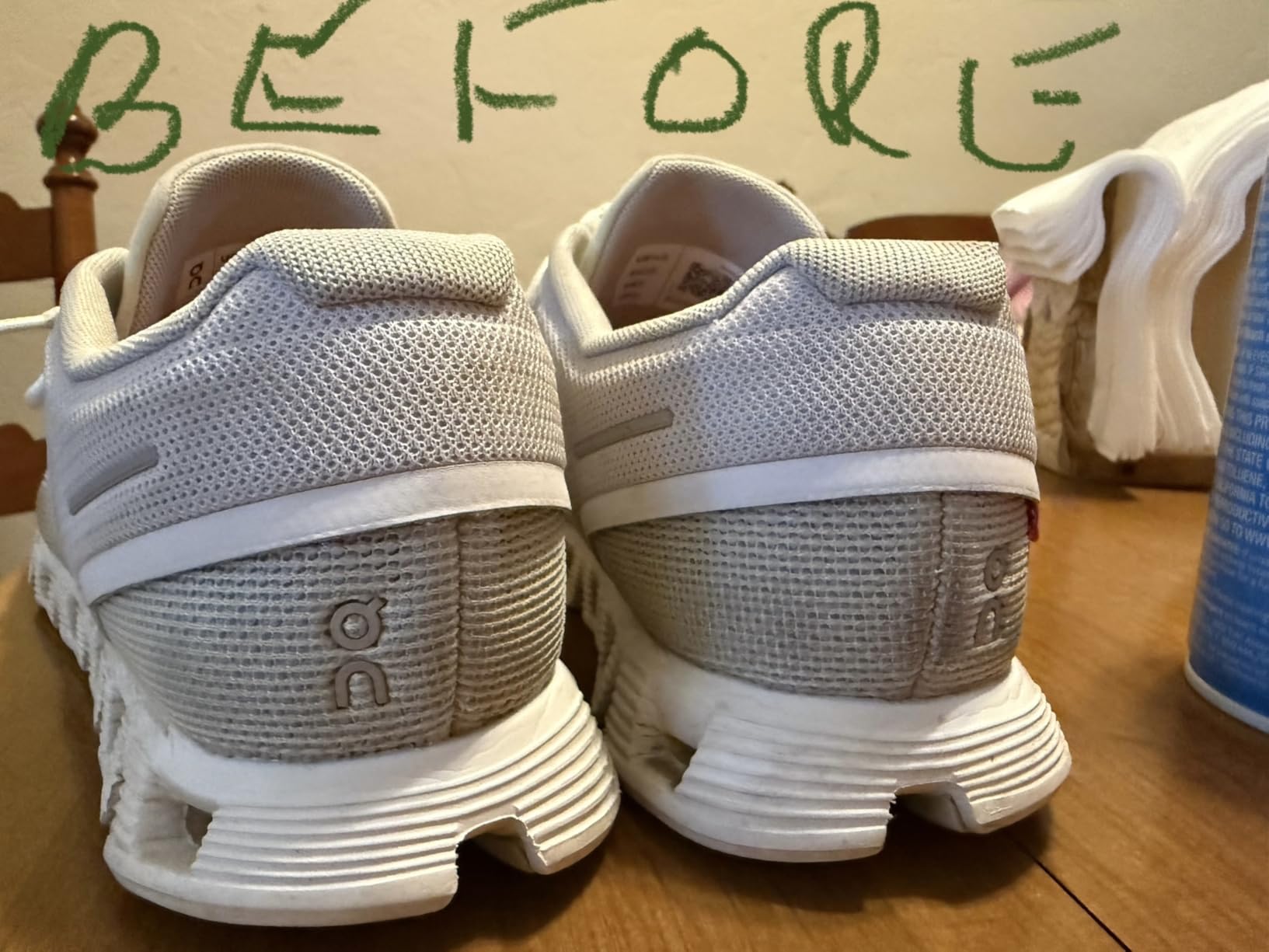 Children's shoes covered in playground dirt transformed to clean condition