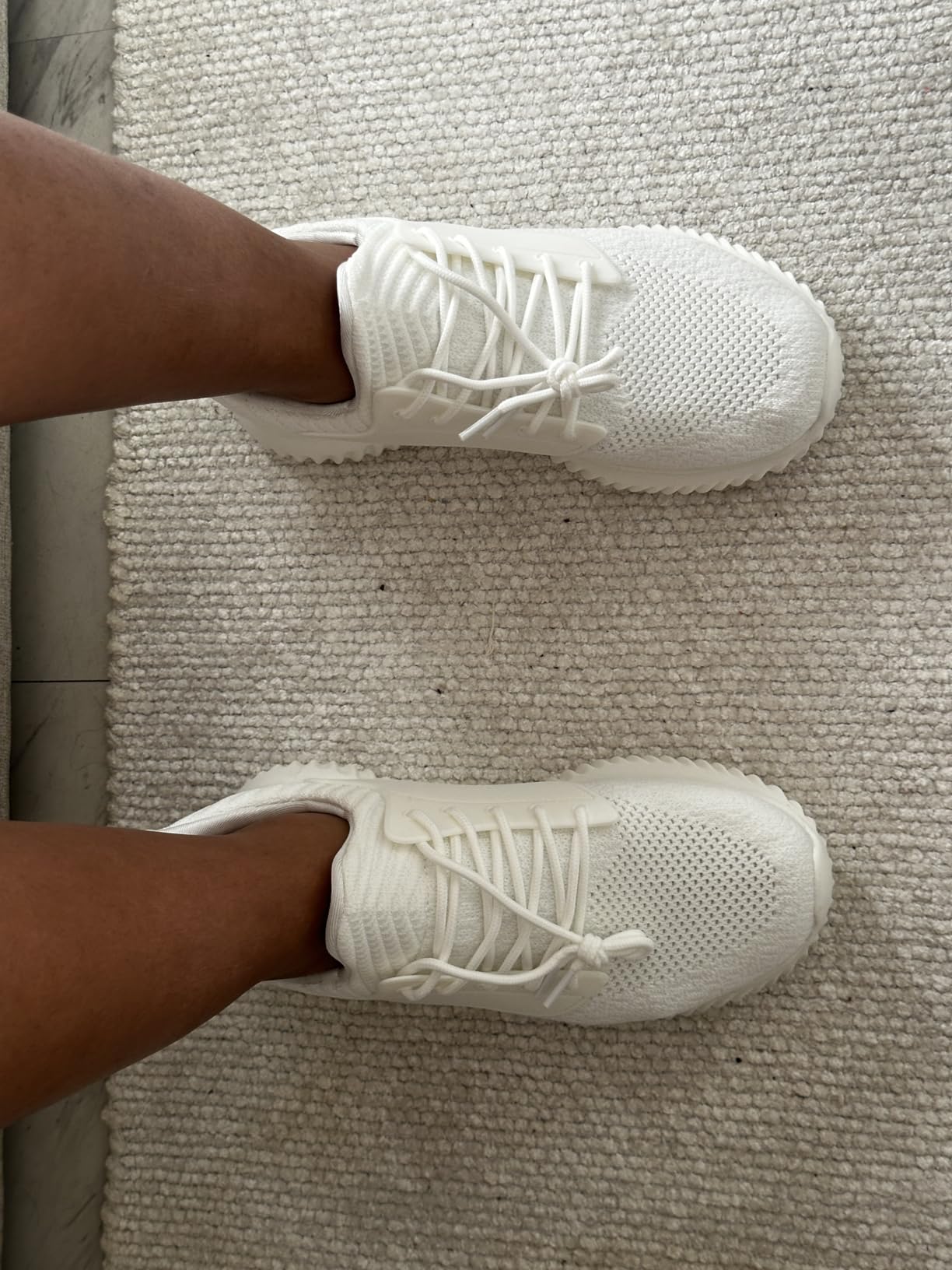 Close-up detail of mesh upper material and construction quality