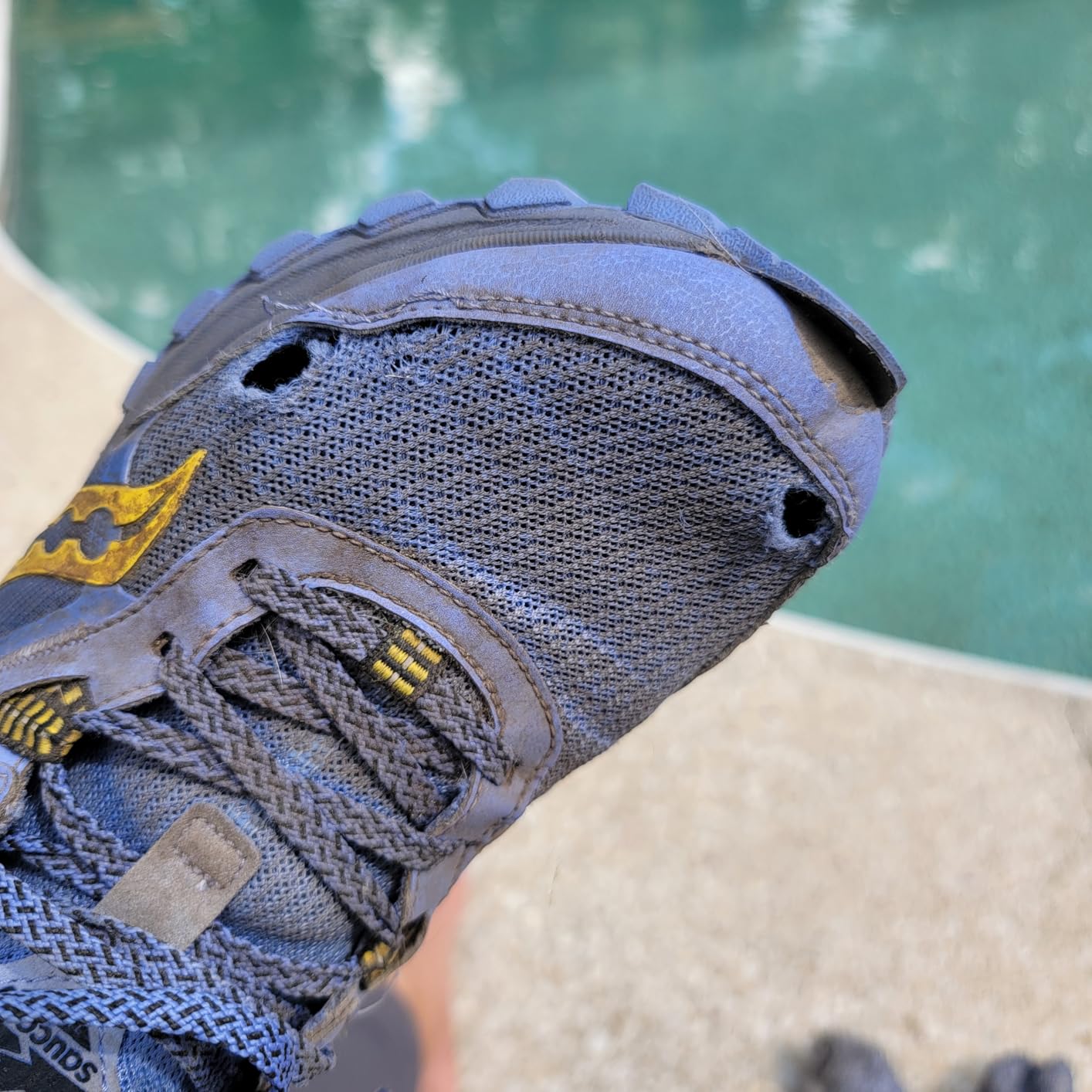 Long-term wear showing durability concerns with mesh separation on Saucony TR16