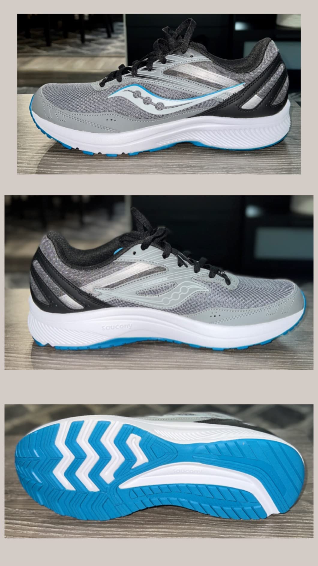 Saucony Cohesion 15 detail showing mesh upper construction and synthetic overlays