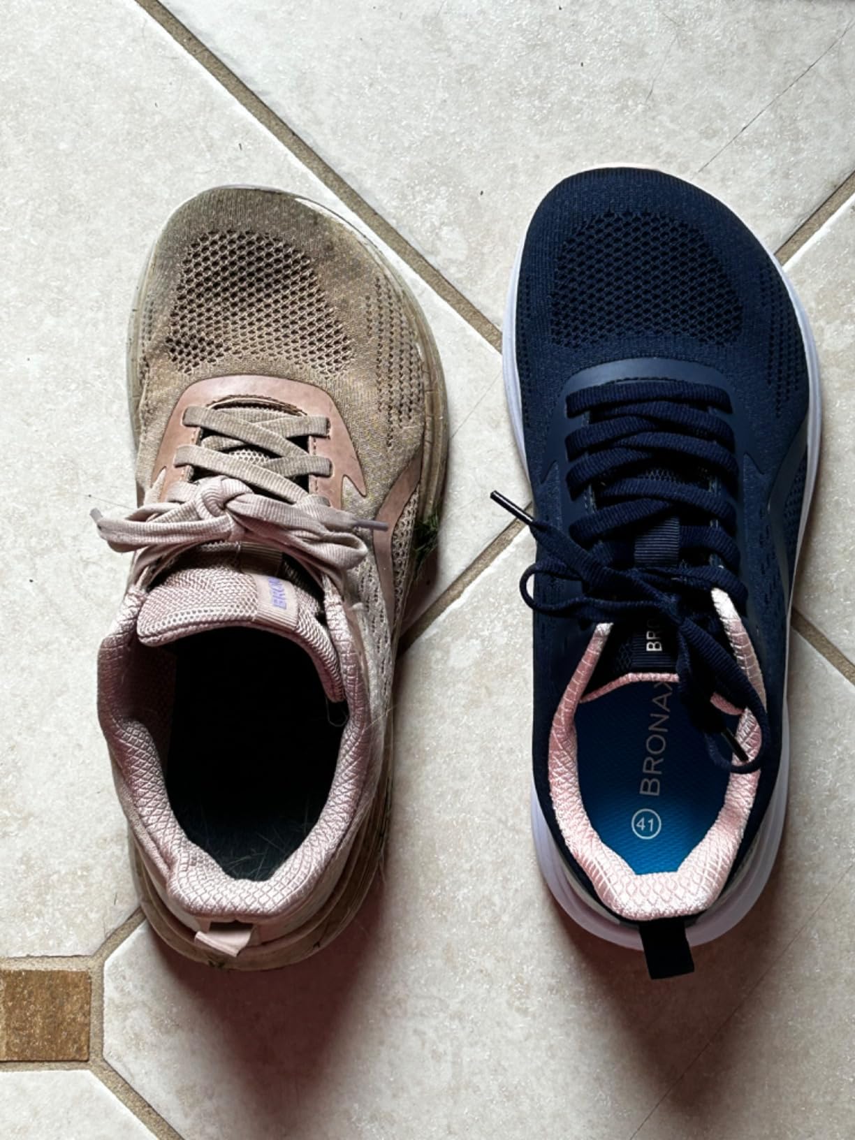 Well-worn BRONAX shoes showing real-world durability after months of use