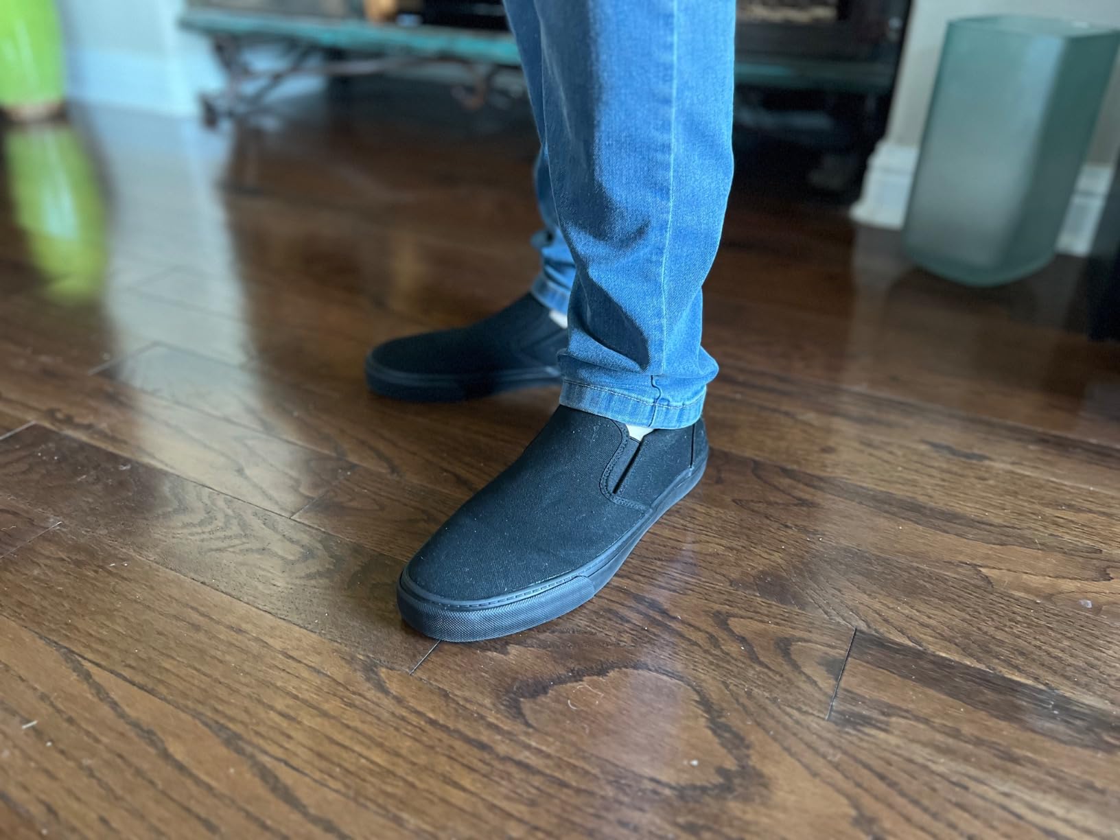 Canvas slip-on sneakers being worn for casual activities showing versatility for daily errands
