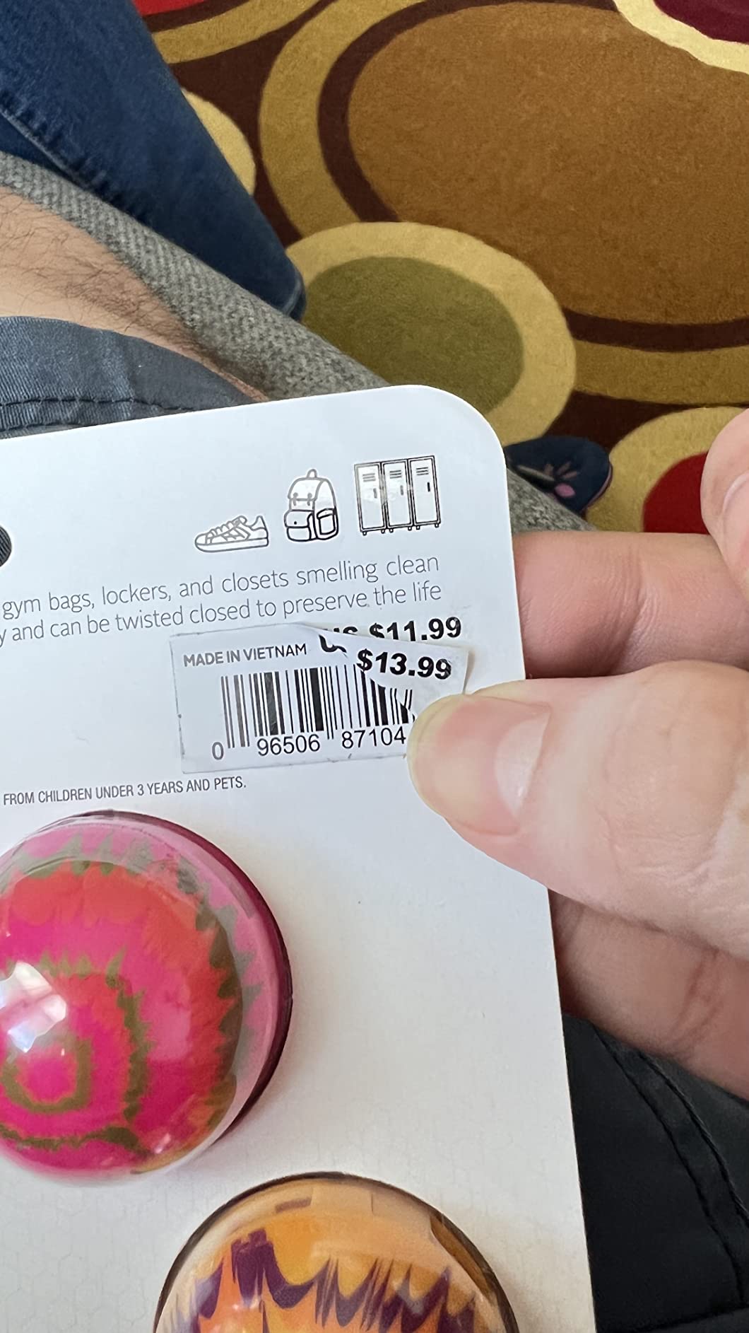 Sof Sole Sneaker Balls packaging showing 6-pack tie dye design with product details
