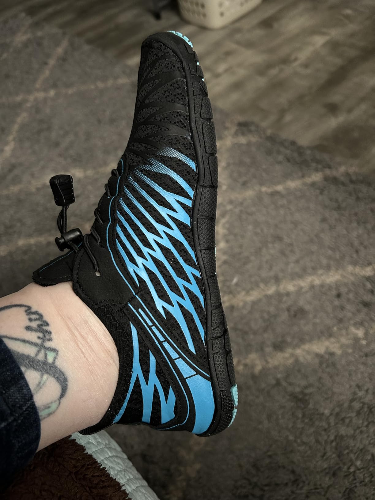 Barefoot shoes in active use showing flexibility and natural foot movement during exercise