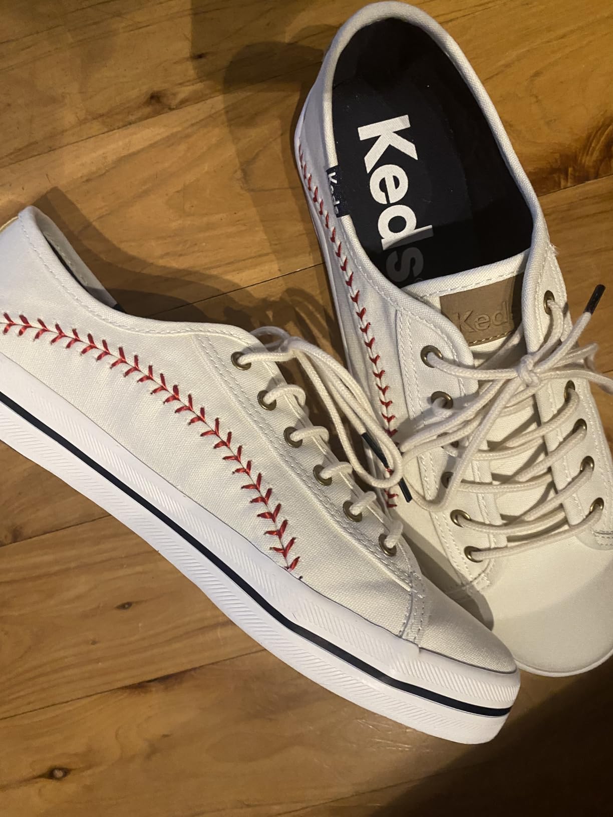 Keds baseball sneakers on feet showing how they look when worn with casual outfit