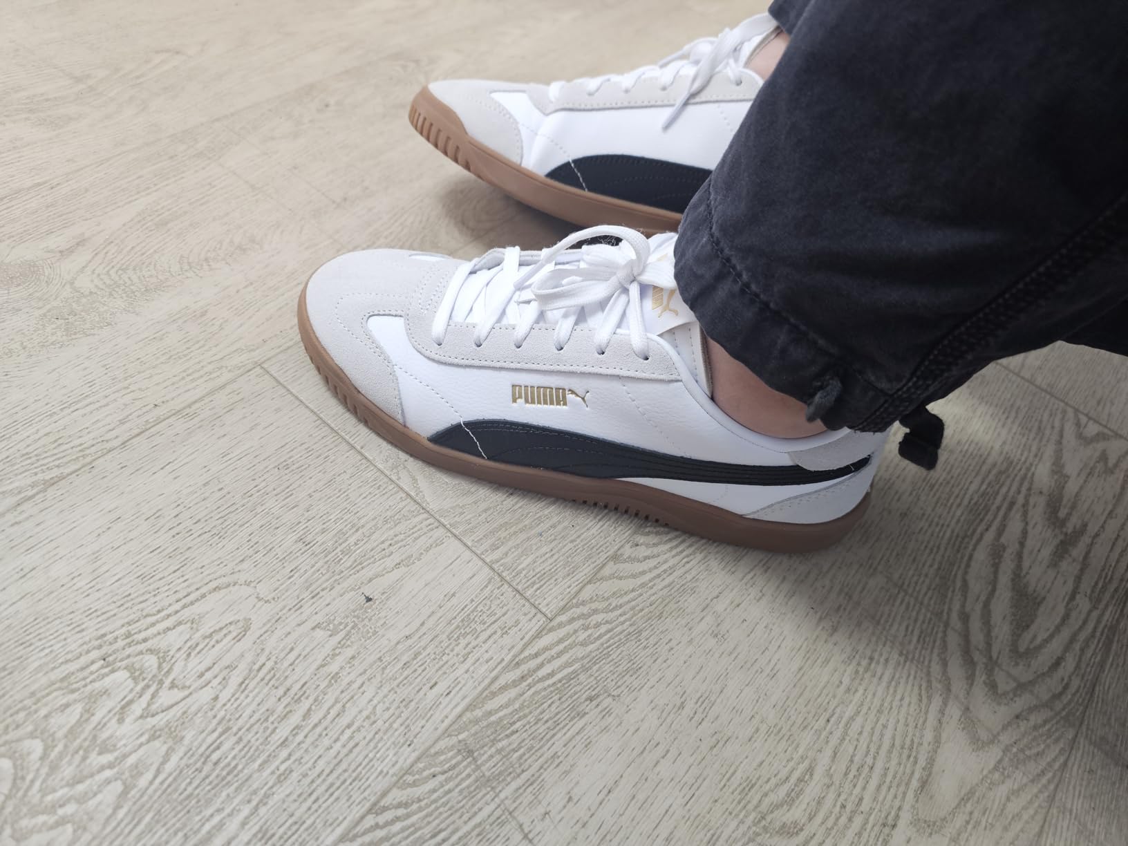 PUMA Women's Club 5v5 Sneaker in warm white dewdrop puma gold colorway showing full side profile