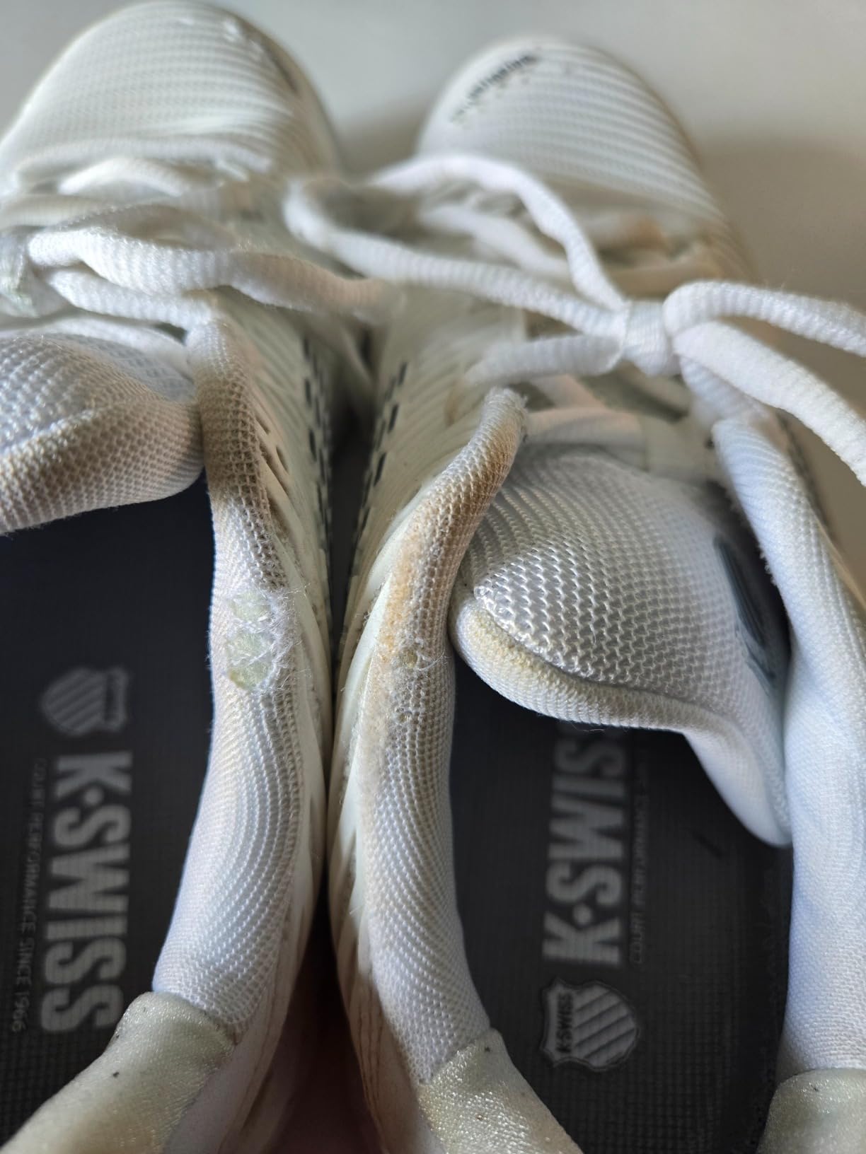 K-Swiss tennis shoe showing premature wear after limited use highlighting durability concerns
