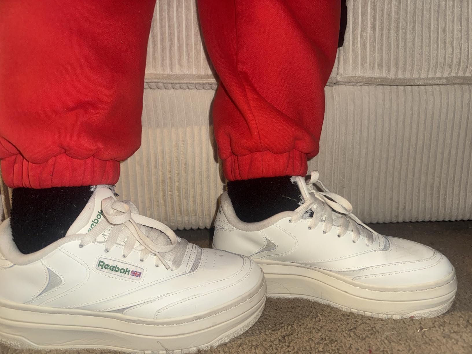 Comparison view of Reebok Club C Extra showing actual vs advertised platform height and comfort features