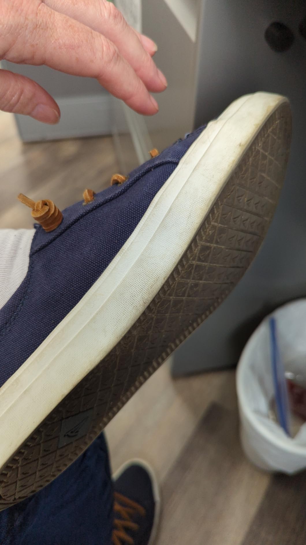 Close-up detail of Sperry Crest Vibe showing canvas upper construction and leather lace system